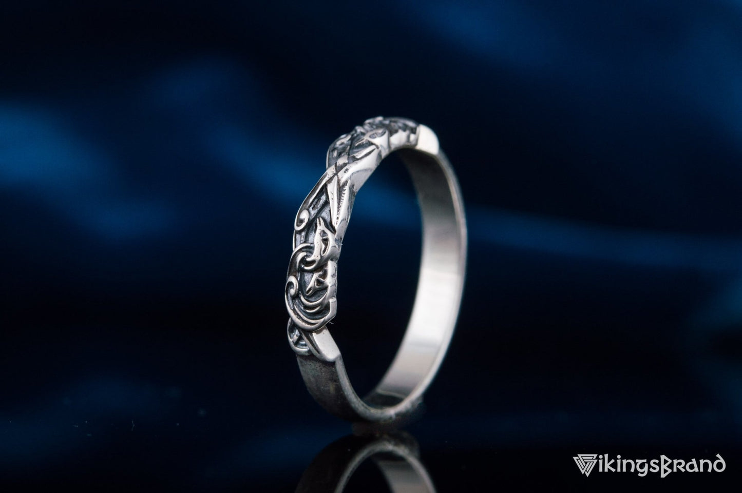 Vikings Ring with Viking Ornament Sterling Silver Jewelry