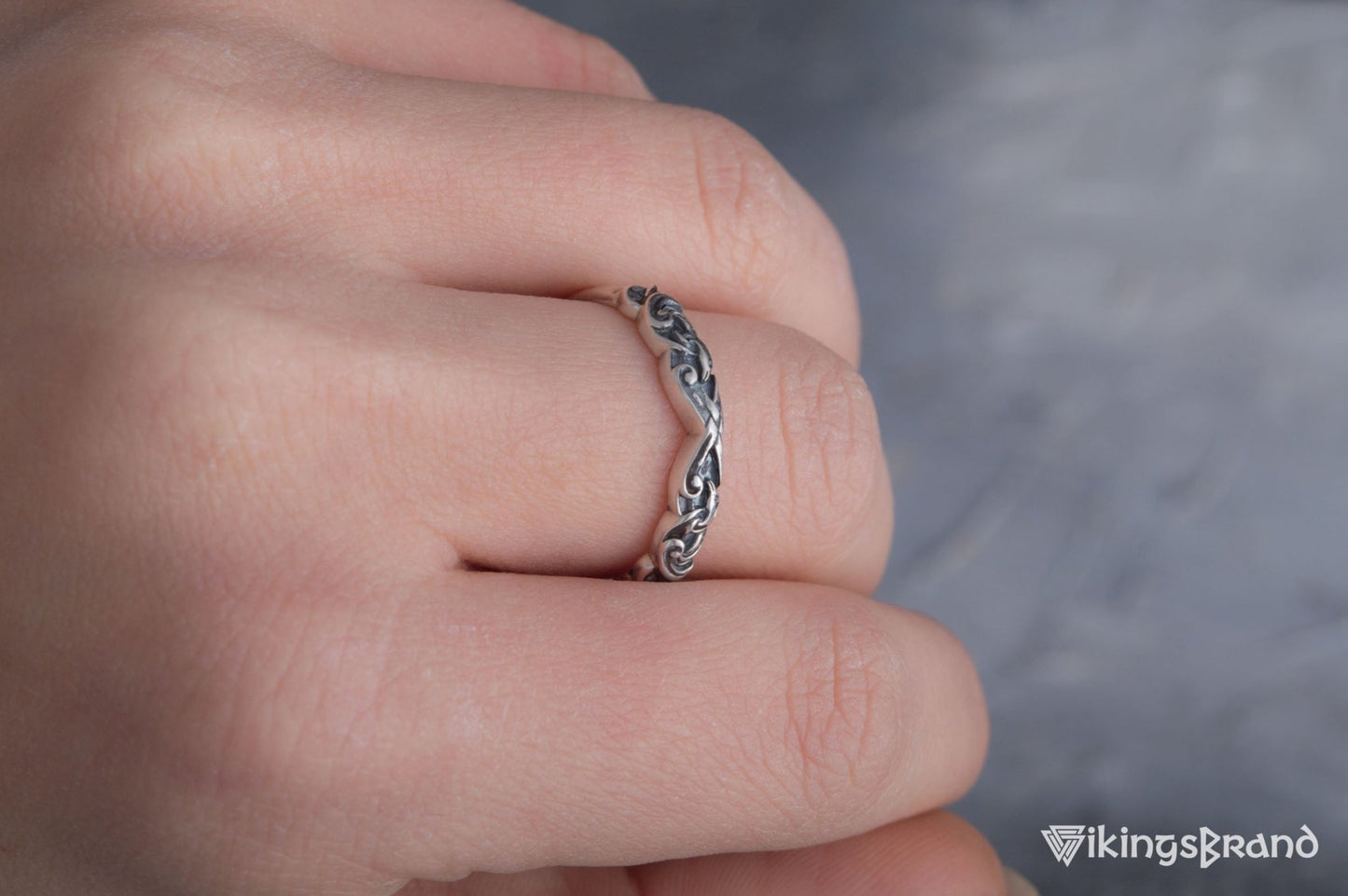 Vikings Ring with Viking Ornament Sterling Silver Jewelry