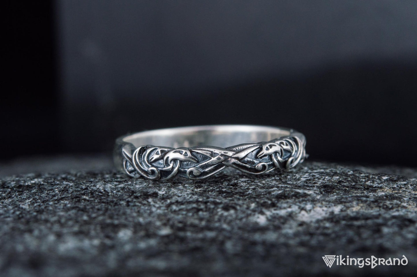 Vikings Ring with Viking Ornament Sterling Silver Jewelry