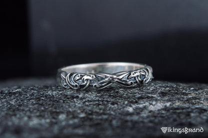 Vikings Ring with Viking Ornament Sterling Silver Jewelry