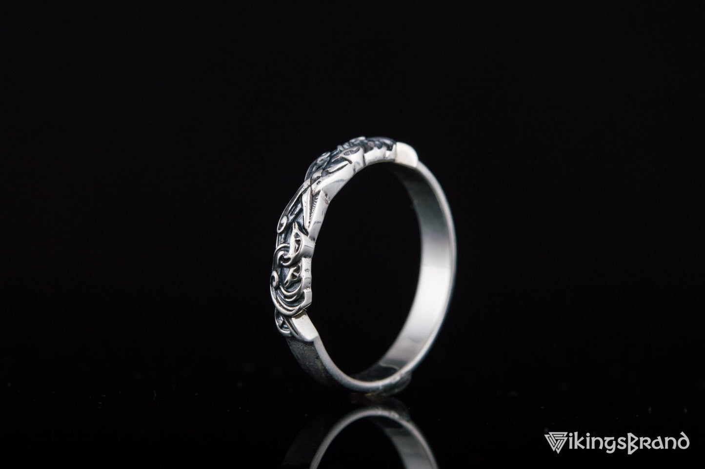 Vikings Ring with Viking Ornament Sterling Silver Jewelry