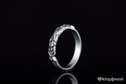 Vikings Ring with Viking Ornament Sterling Silver Jewelry