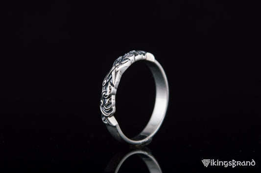 Vikings Ring with Viking Ornament Sterling Silver Jewelry