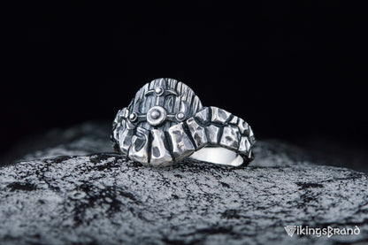 Vikings Ring with Viking Shield in Tree Sterling Silver Handmade Jewelry