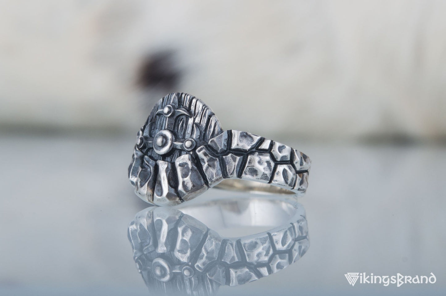 Vikings Ring with Viking Shield in Tree Sterling Silver Handmade Jewelry