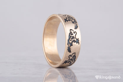 Vikings Ring with Wolf Ornament Handmade Bronze Norse Ring
