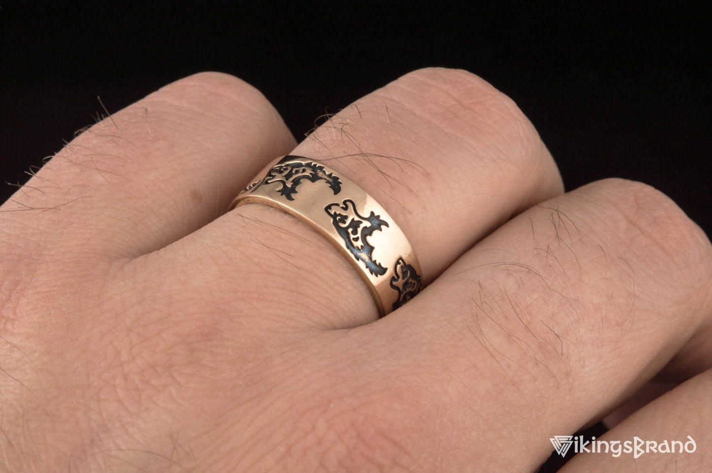 Vikings Ring with Wolf Ornament Handmade Bronze Norse Ring