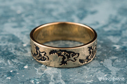 Vikings Ring with Wolf Ornament Handmade Bronze Norse Ring