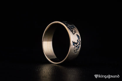 Vikings Ring with Wolf Ornament Handmade Bronze Norse Ring
