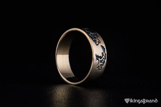 Vikings Ring with Wolf Ornament Handmade Bronze Norse Ring