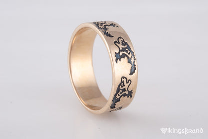 Vikings Ring with Wolf Ornament Handmade Bronze Norse Ring
