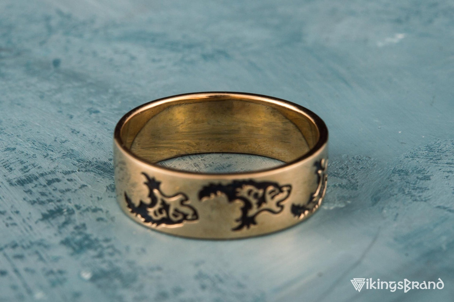 Vikings Ring with Wolf Ornament Handmade Bronze Norse Ring