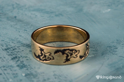 Vikings Ring with Wolf Ornament Handmade Bronze Norse Ring
