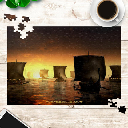 Vikings Ships on the Foggy Water Jigsaw Puzzle