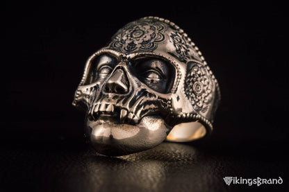 Vikings Skull Mask Ring with Ornament Bronze Unique Norse Jewelry