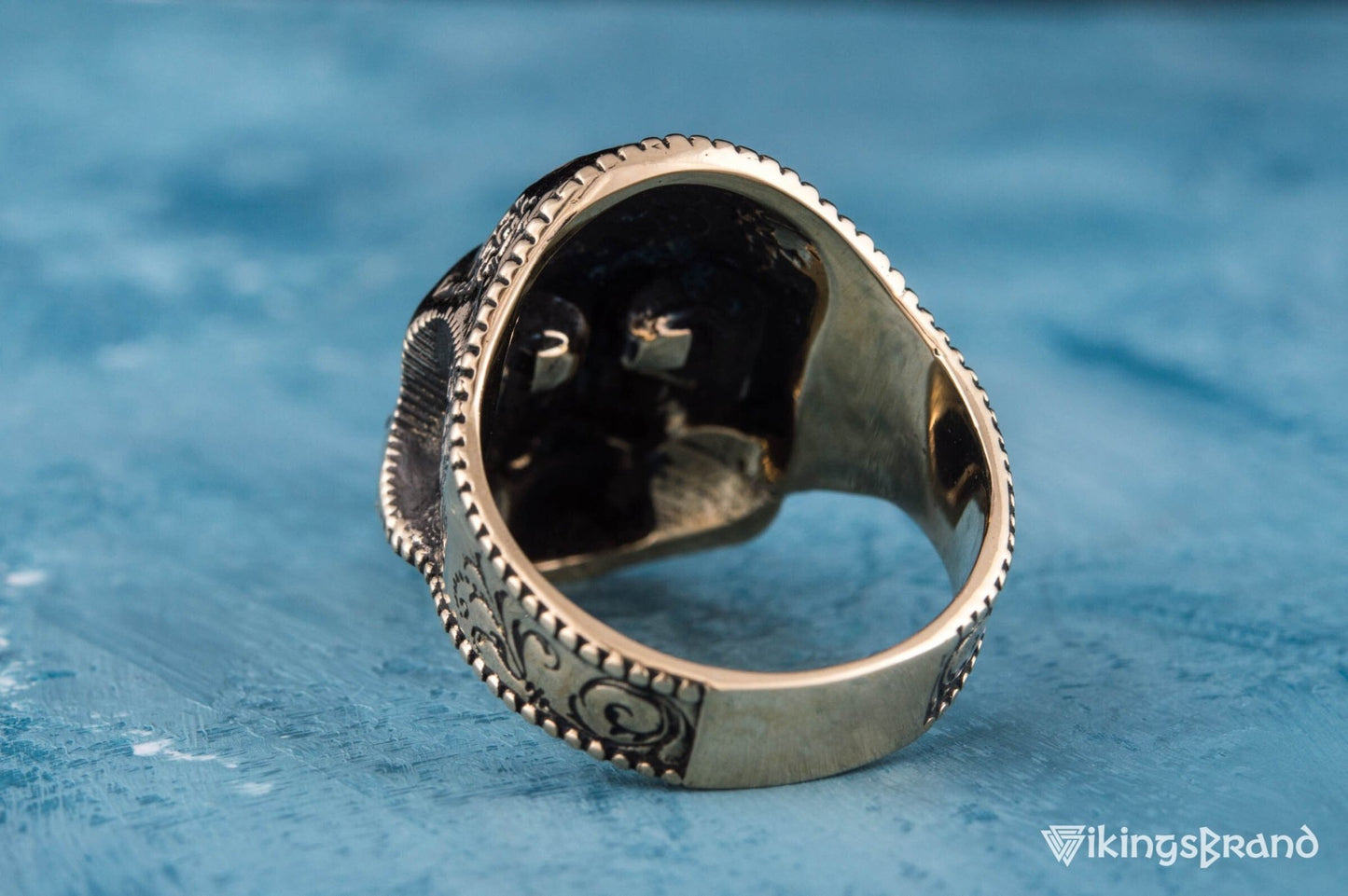 Vikings Skull Mask Ring with Ornament Bronze Unique Norse Jewelry