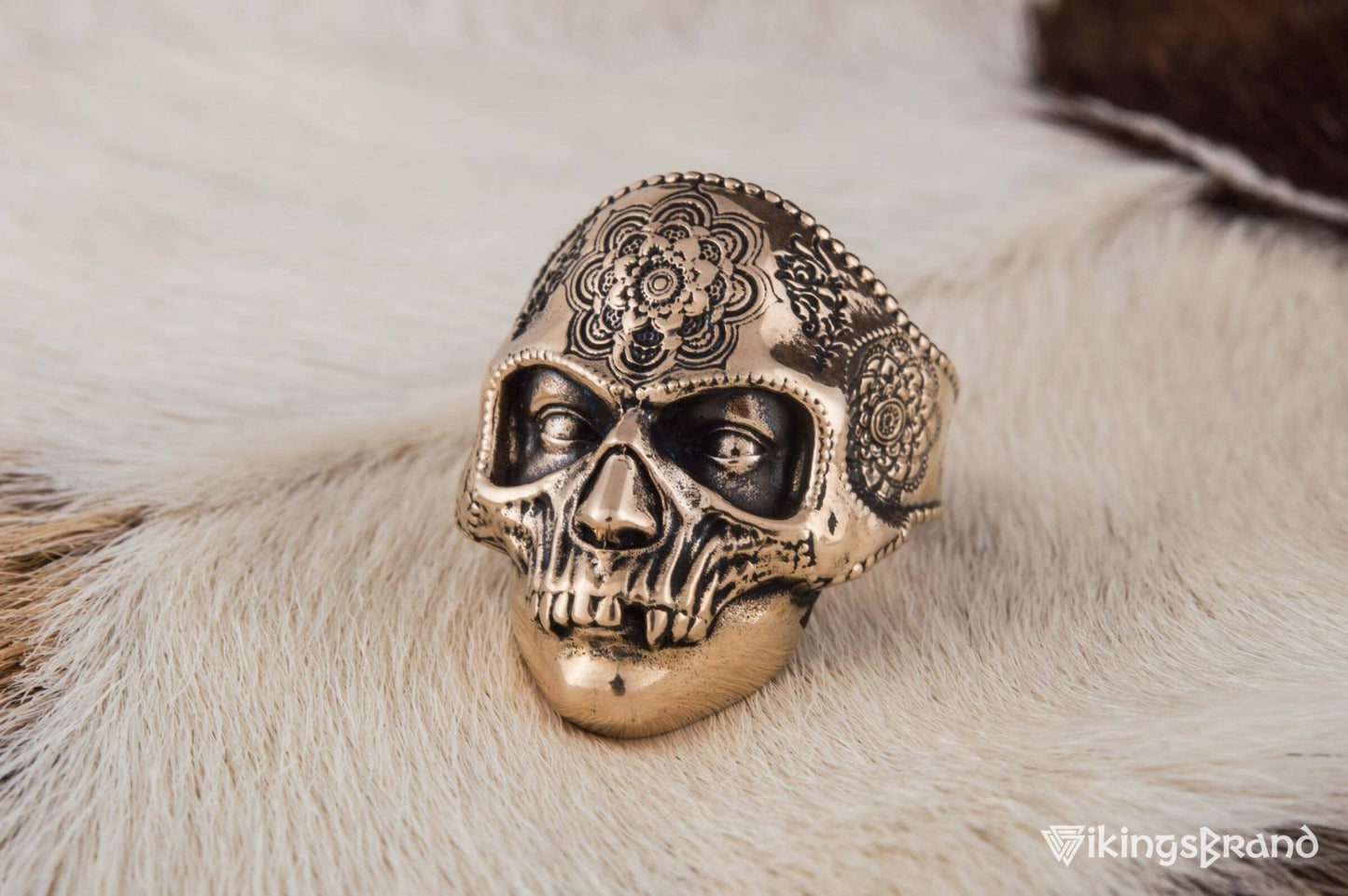 Vikings Skull Mask Ring with Ornament Bronze Unique Norse Jewelry