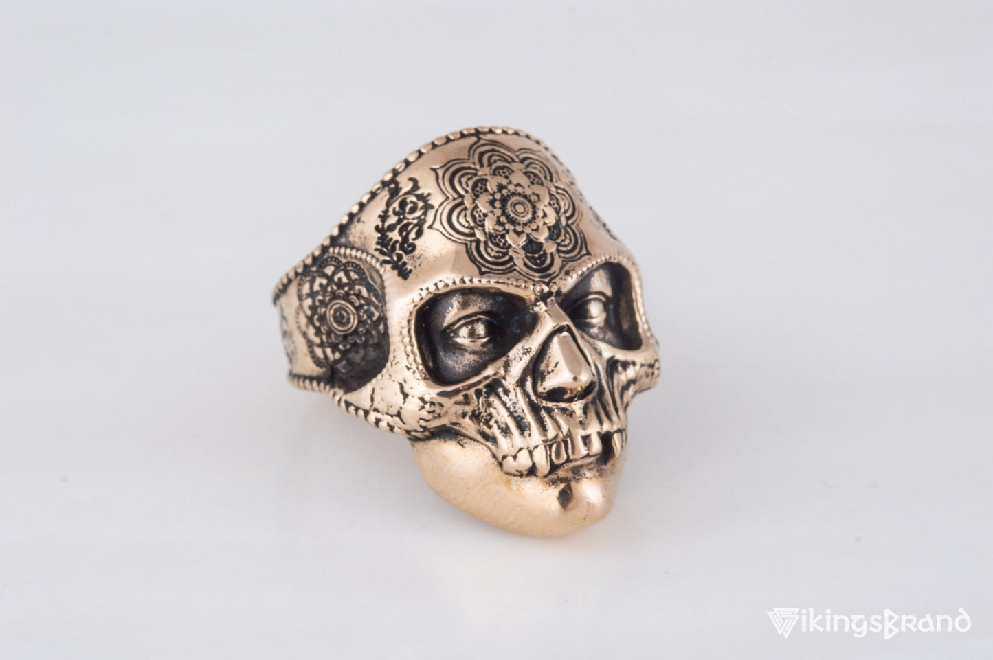 Vikings Skull Mask Ring with Ornament Bronze Unique Norse Jewelry