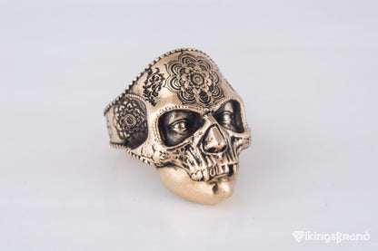 Vikings Skull Mask Ring with Ornament Bronze Unique Norse Jewelry