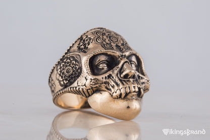 Vikings Skull Mask Ring with Ornament Bronze Unique Norse Jewelry
