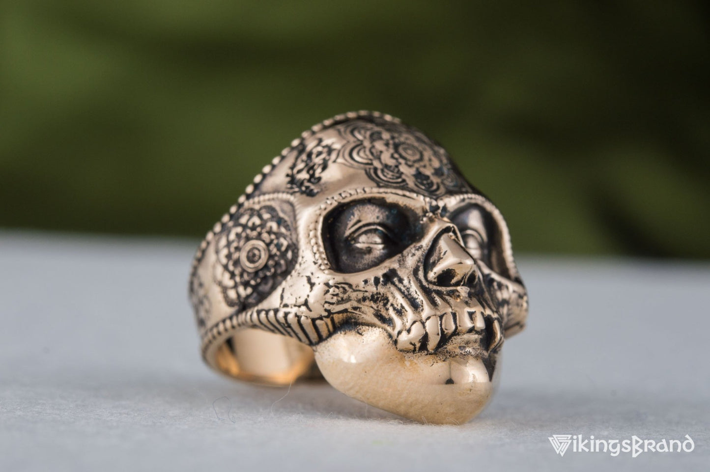 Vikings Skull Mask Ring with Ornament Bronze Unique Norse Jewelry