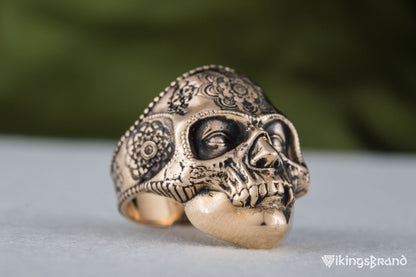 Vikings Skull Mask Ring with Ornament Bronze Unique Norse Jewelry