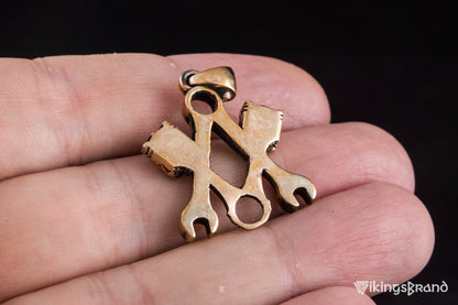 Vikings Skull with Forcers Pendant Bronze Biker Jewelry