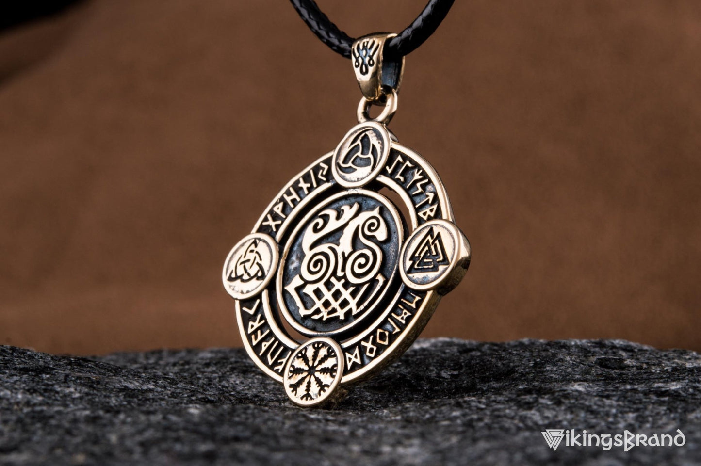 Vikings Sleipnir Pendant with Norse Symbols Bronze Viking Jewelry