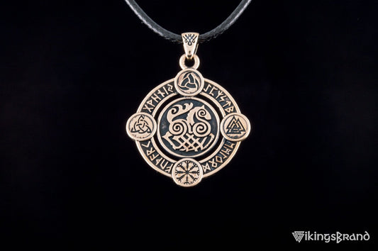 Vikings Sleipnir Pendant with Norse Symbols Bronze Viking Jewelry