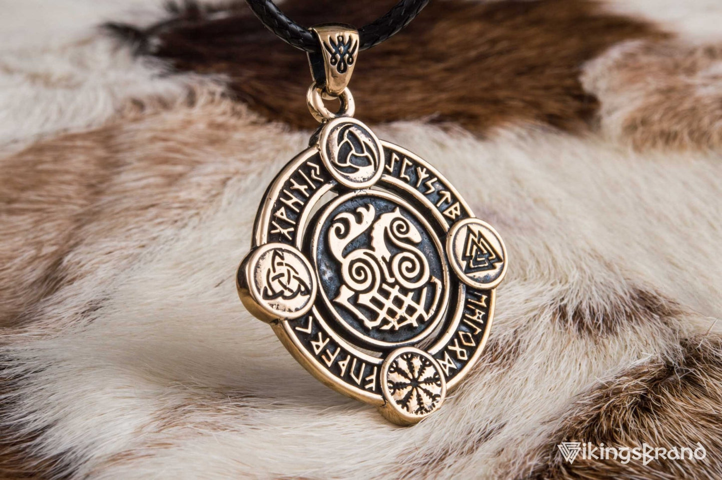 Vikings Sleipnir Pendant with Norse Symbols Bronze Viking Jewelry
