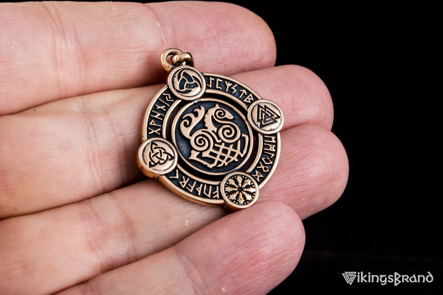 Vikings Sleipnir Pendant with Norse Symbols Bronze Viking Jewelry