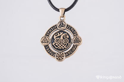 Vikings Sleipnir Pendant with Norse Symbols Bronze Viking Jewelry