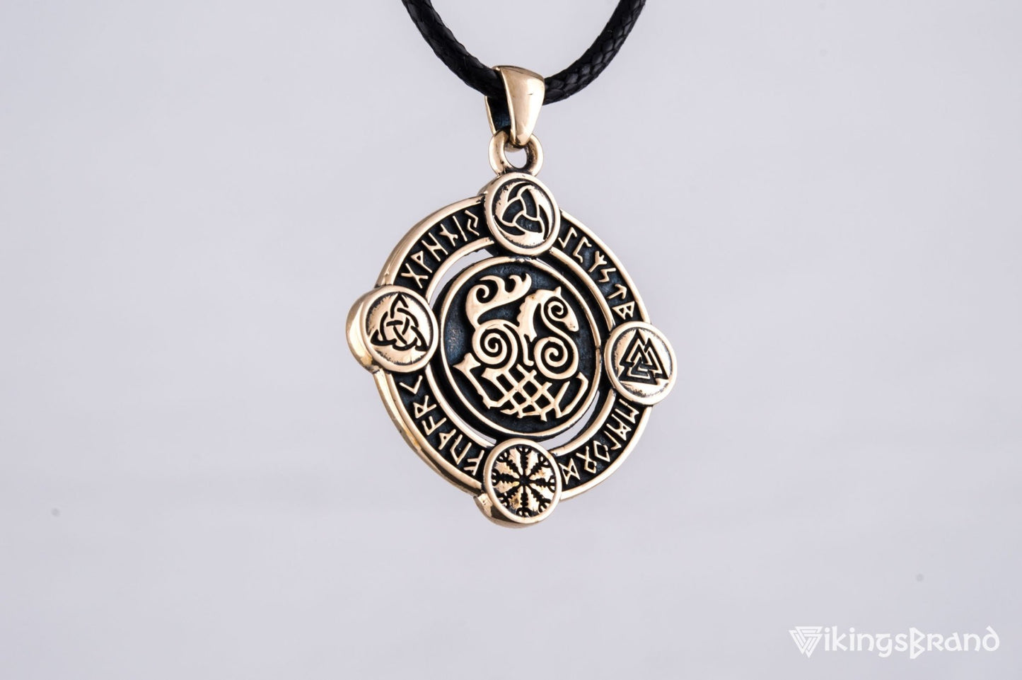 Vikings Sleipnir Pendant with Norse Symbols Bronze Viking Jewelry