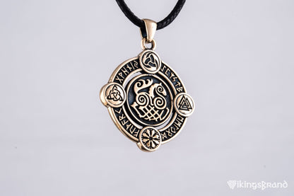 Vikings Sleipnir Pendant with Norse Symbols Bronze Viking Jewelry