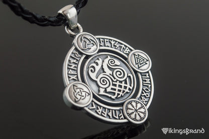 Vikings Sleipnir Pendant with Norse Symbols Sterling Silver Viking Jewelry