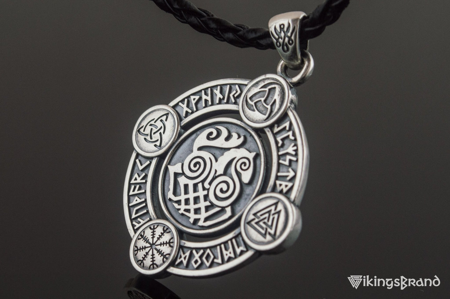 Vikings Sleipnir Pendant with Norse Symbols Sterling Silver Viking Jewelry