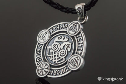 Vikings Sleipnir Pendant with Norse Symbols Sterling Silver Viking Jewelry