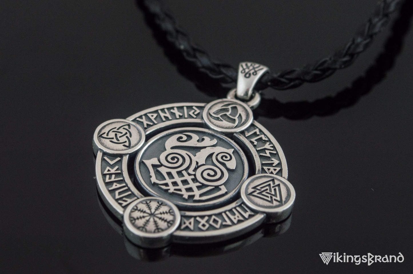 Vikings Sleipnir Pendant with Norse Symbols Sterling Silver Viking Jewelry