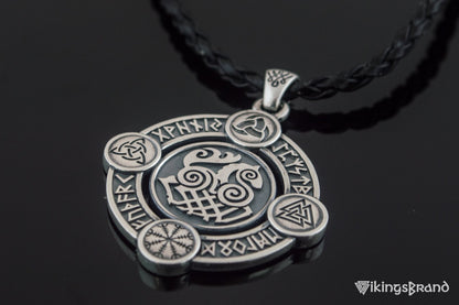 Vikings Sleipnir Pendant with Norse Symbols Sterling Silver Viking Jewelry