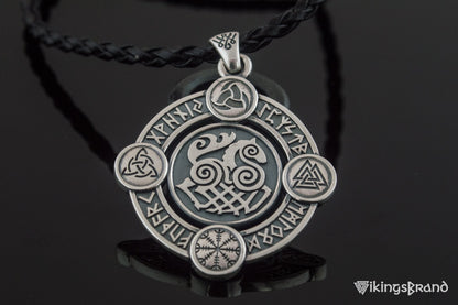 Vikings Sleipnir Pendant with Norse Symbols Sterling Silver Viking Jewelry