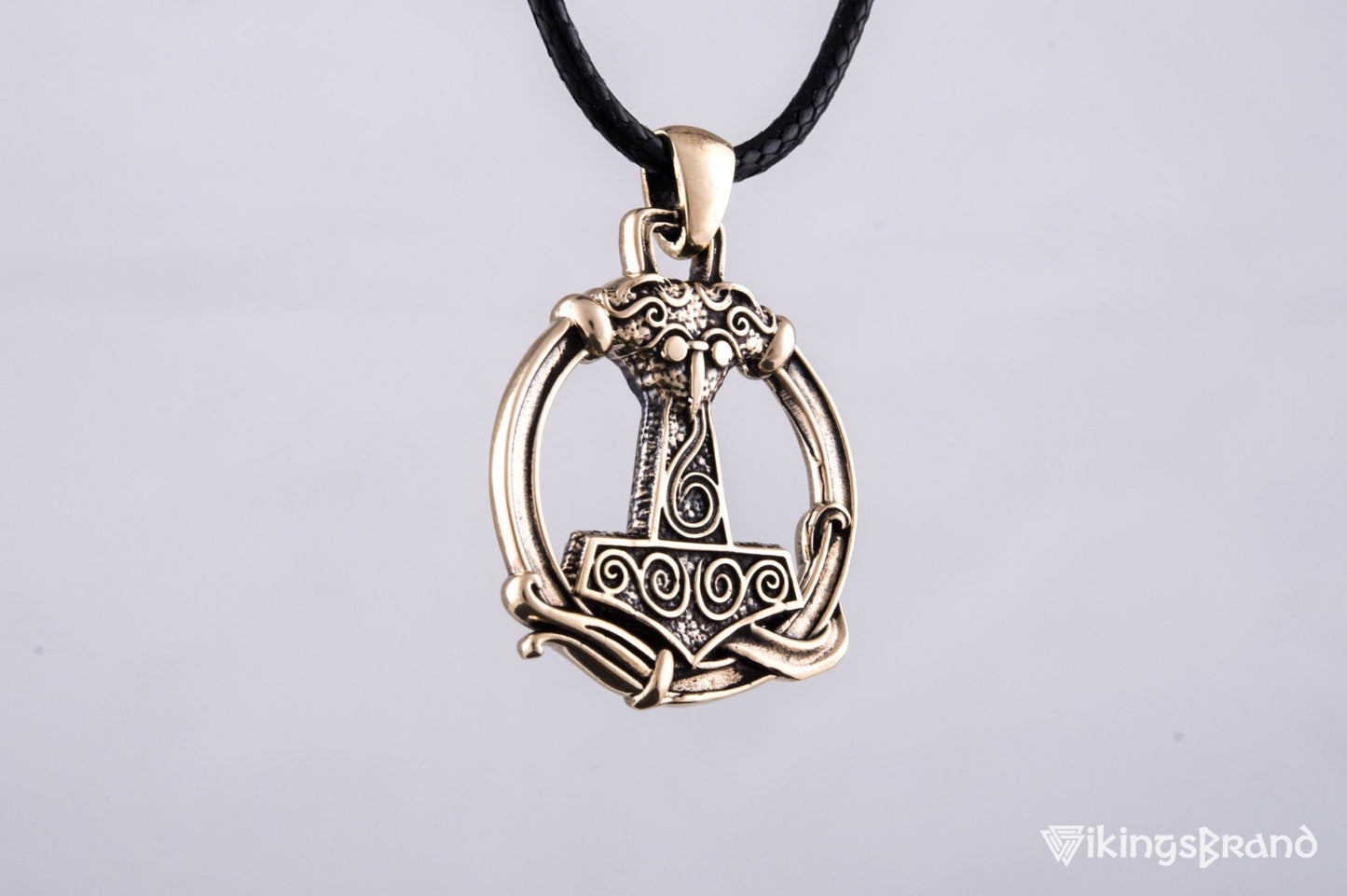 Vikings Thors Hammer Pendant with Ornament Bronze Unique Handmade Jewelry
