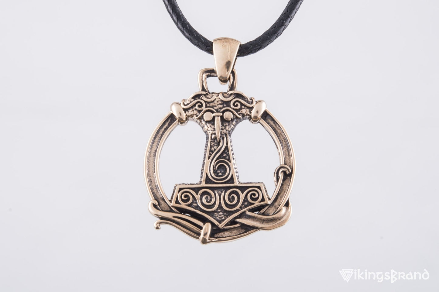 Vikings Thors Hammer Pendant with Ornament Bronze Unique Handmade Jewelry