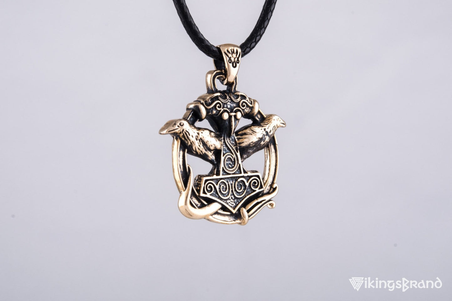 Vikings Thors Hammer with Ravens Pendant Bronze Handcrafted Jewelry