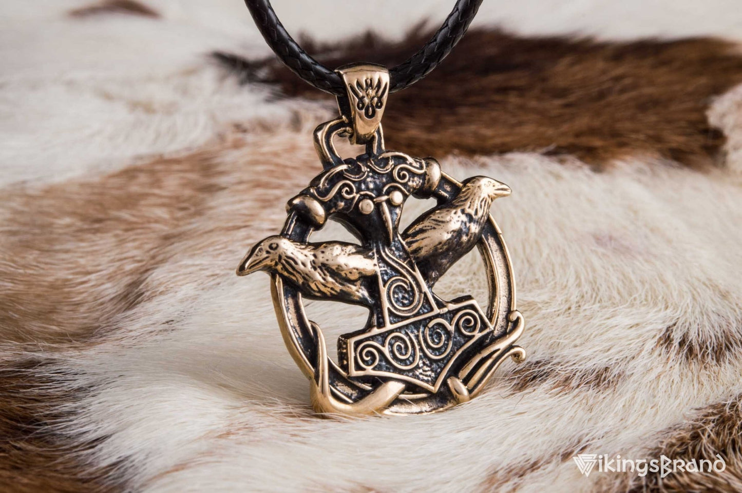 Vikings Thors Hammer with Ravens Pendant Bronze Handcrafted Jewelry