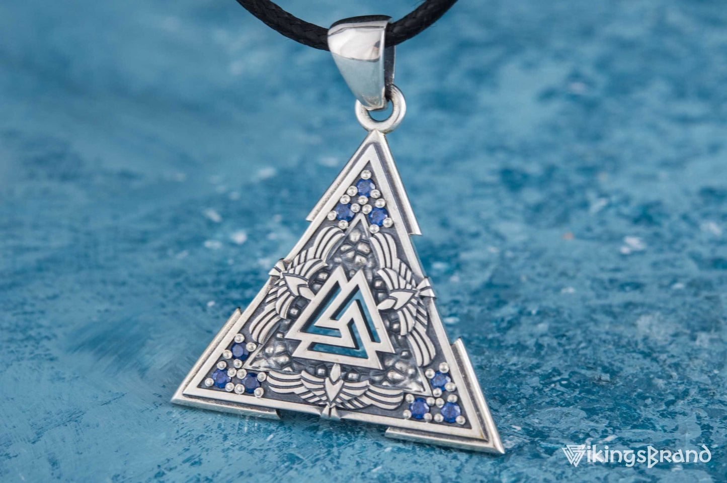 Vikings Valknut Symbol Pendant with Raven Ornament Sterling Silver Norse Jewelry