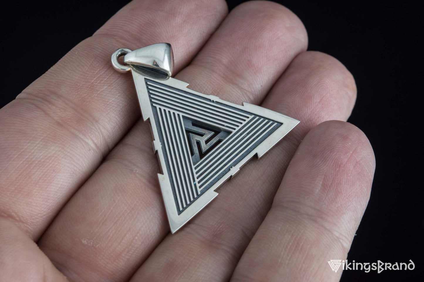 Vikings Valknut Symbol Pendant with Raven Ornament Sterling Silver Norse Jewelry