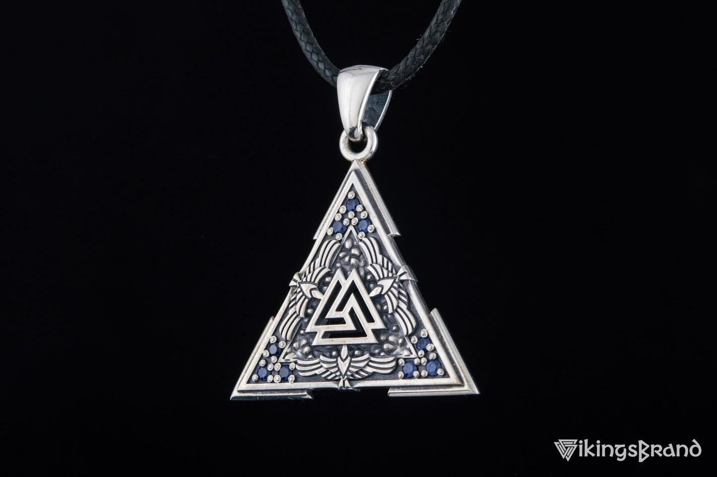 Vikings Valknut Symbol Pendant with Raven Ornament Sterling Silver Norse Jewelry