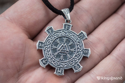 Vikings Valknut Symbol with Viking Ornament Pendant Sterling Silver Unique Jewelry