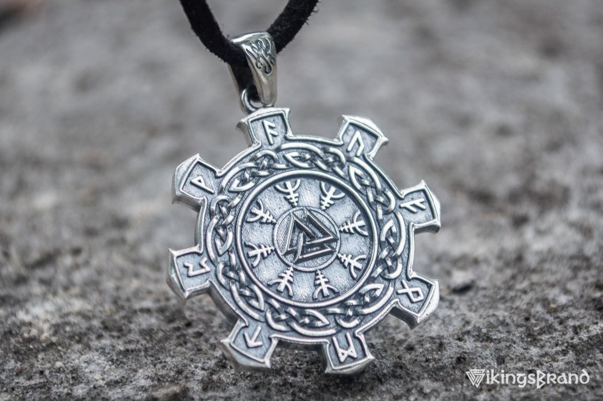 Vikings Valknut Symbol with Viking Ornament Pendant Sterling Silver Unique Jewelry