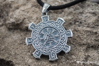 Vikings Valknut Symbol with Viking Ornament Pendant Sterling Silver Unique Jewelry